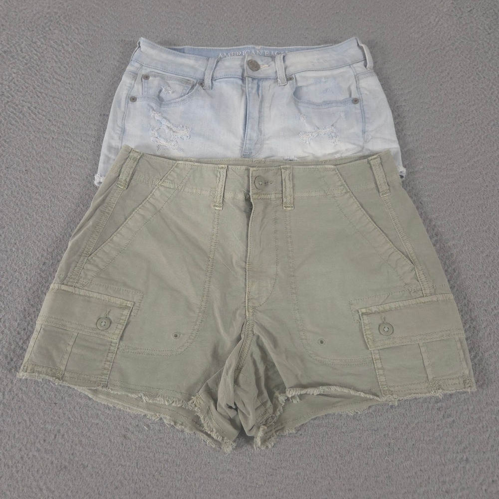 LOT OF 2 American Eagle Shorts Womens 6 Multi Hi-Rise Shortie 90s Boyfriend Lace